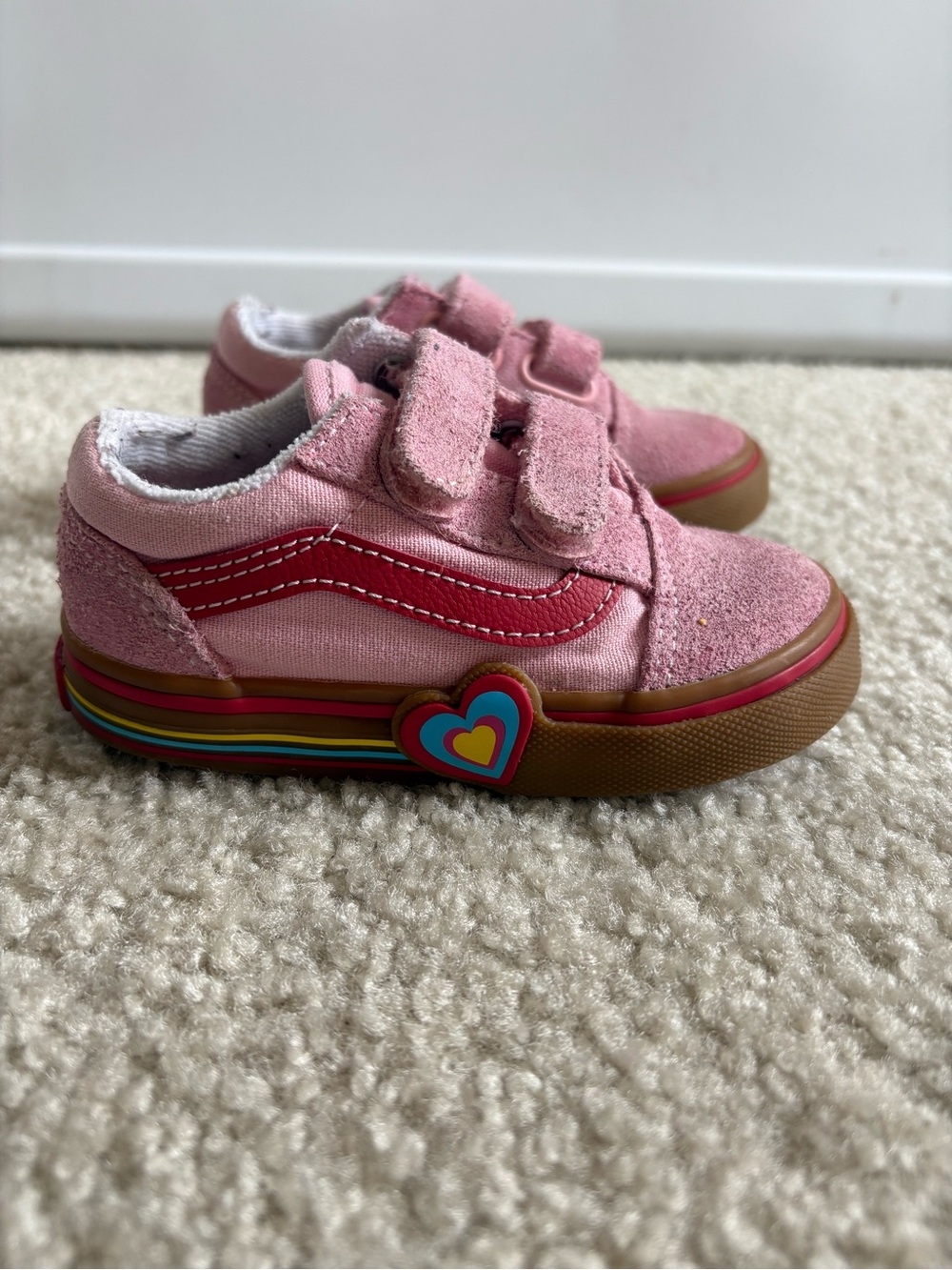Vans Pink Kids Velcro Sneakers with Heart Accent
